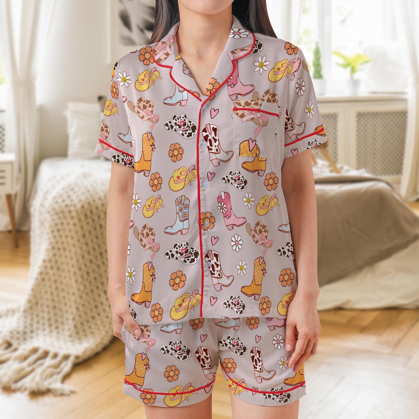 Cowgirl Boots Pajama Set, Cowgirl Hat Sleepwear, Western Loungewear Set, Boots And Hat Country Pajamas, Rodeo, Let's Go Girls, Disco Cowgirl