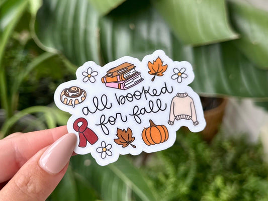 All Booked For Fall Waterproof Sticker, Handdrawn Art, Bestfriend Gifts, Positivity, Halloween, Reading, Bookish, Books, Spooky