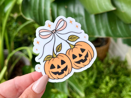 Coquette Cherry Pumpkins Waterproof Sticker, Handdrawn Art, Bestfriend Gifts, Positivity, Halloween, Fall, Girly Spooky, Autumn