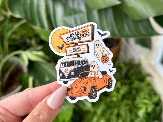 Dead and Breakfast Waterproof Sticker, Handdrawn Art, Bestfriend Gifts, Positivity, Halloween, Fall, Girly Spooky, Autumn