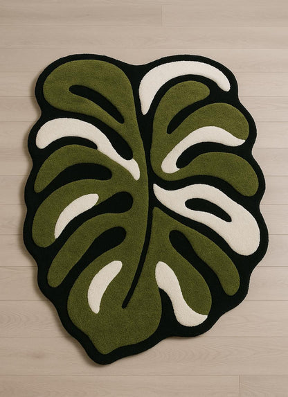 Hand-Tufted New Zealand Wool Rug: Jungle Monstera Design