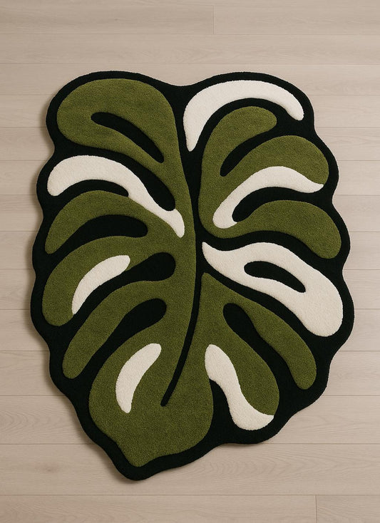 Hand-Tufted New Zealand Wool Rug: Jungle Monstera Design