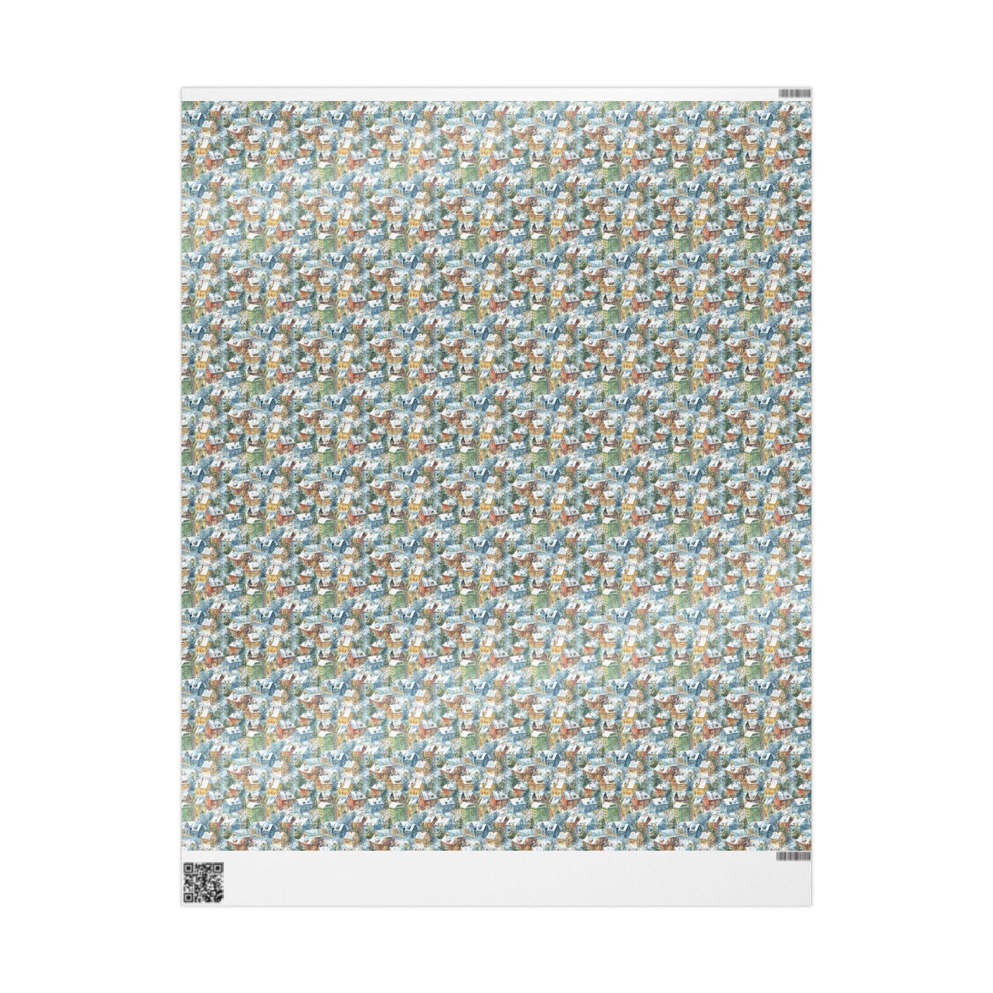 Christmas village Wrapping Paper, Vintage-Inspired Gift Wrap Roll, Retro Nordic Print for Holidays