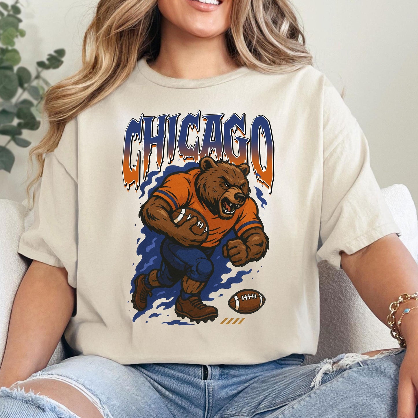Graphic Chicago Mascot Football Sweatshirt, Game Day Gift Shirt, Chicago Football Fan Tee, Retro Chicago Team Shirt, Sport Mascot Gifts
