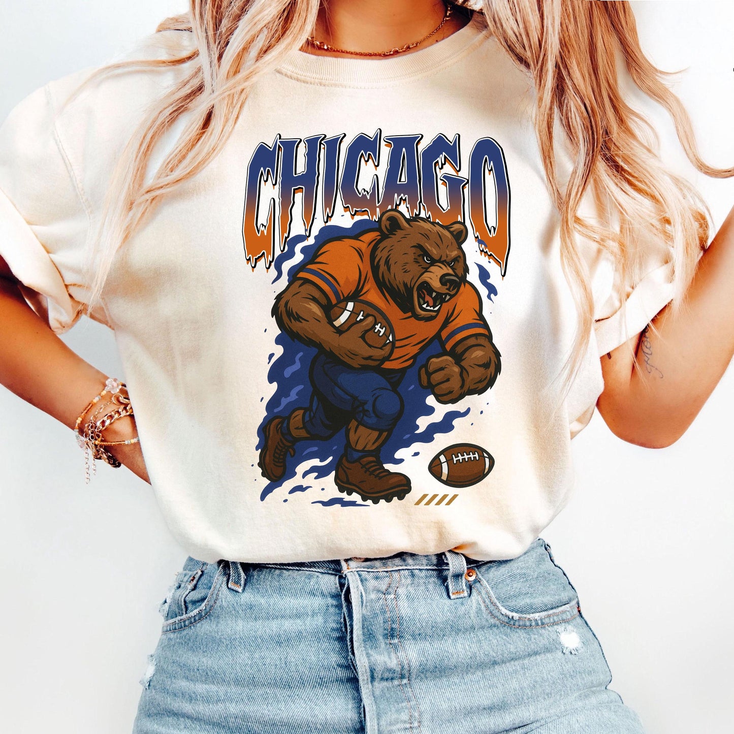 Graphic Chicago Mascot Football Sweatshirt, Game Day Gift Shirt, Chicago Football Fan Tee, Retro Chicago Team Shirt, Sport Mascot Gifts