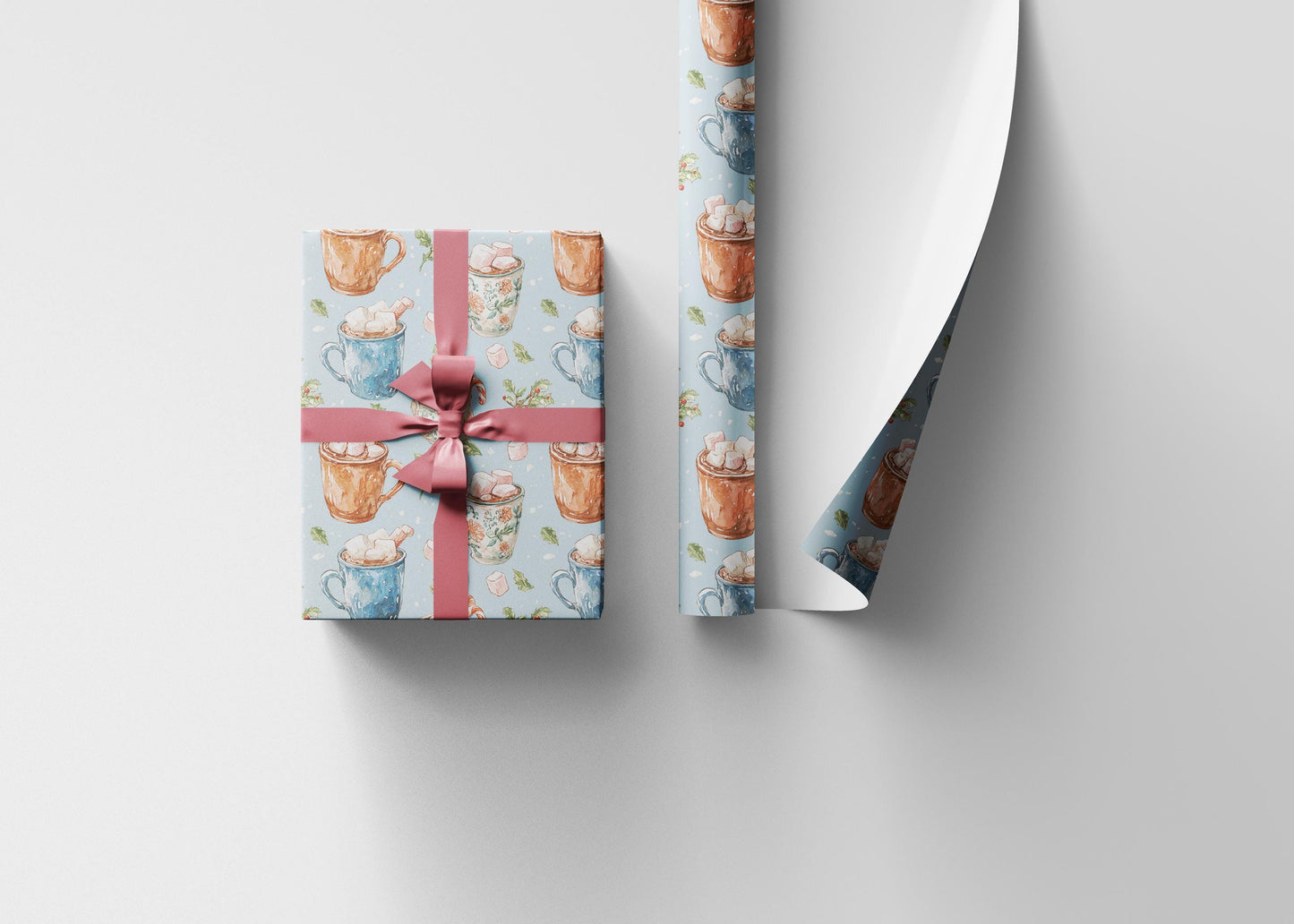 Cozy Christmas Wrapping Paper, Retro Holiday Gift Wrap Roll, Vintage Style Blue Christmas Packaging Idea #13