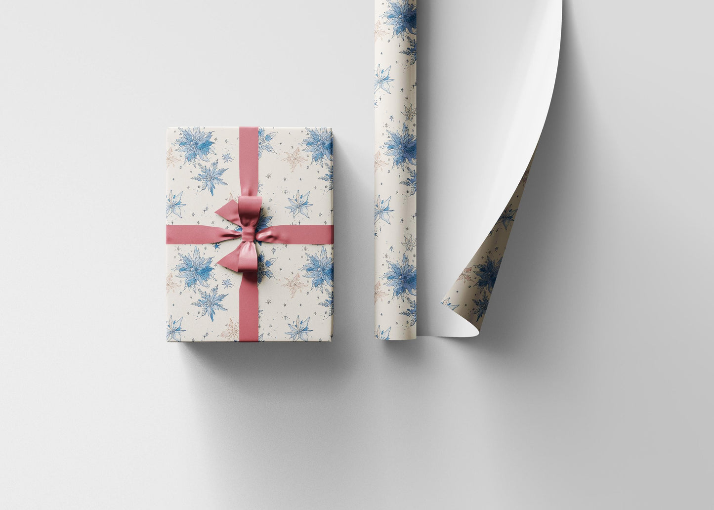 Blue Christmas Wrapping Paper Roll, Vintage Scandinavian Gift Wrap, Retro Print for Holiday Packaging #16