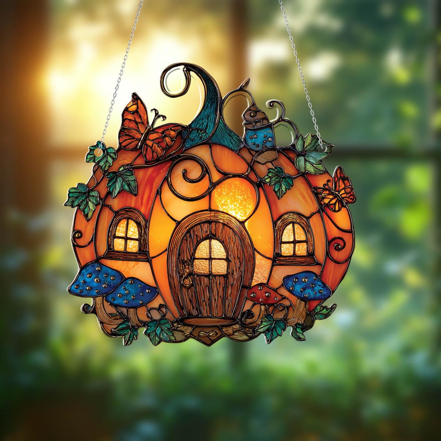 Pumpkin House Window Hanging, Fall Autumn Decor, Handcrafted Acrylic Ornament, Perfect Halloween Home Decoration, Halloween Home Decor