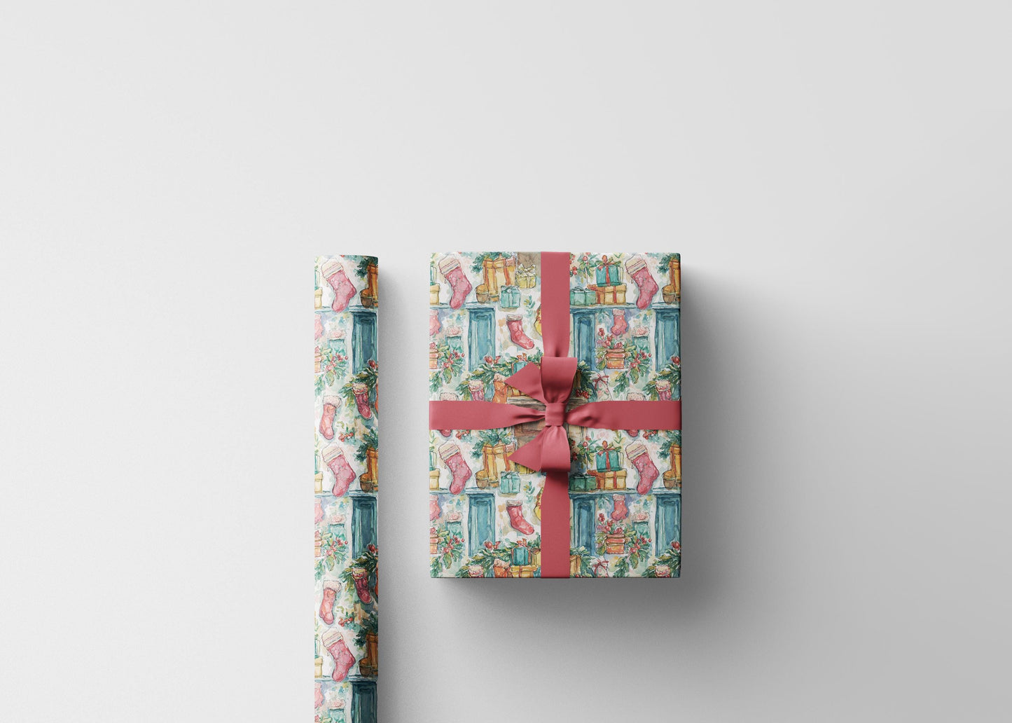 Vintage Christmas Wrapping Paper Roll, Holiday Gift Wrap with Retro Design, Custom Printed Paper #19