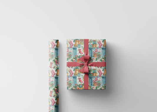 Vintage Christmas Wrapping Paper Roll, Holiday Gift Wrap with Retro Design, Custom Printed Paper #19