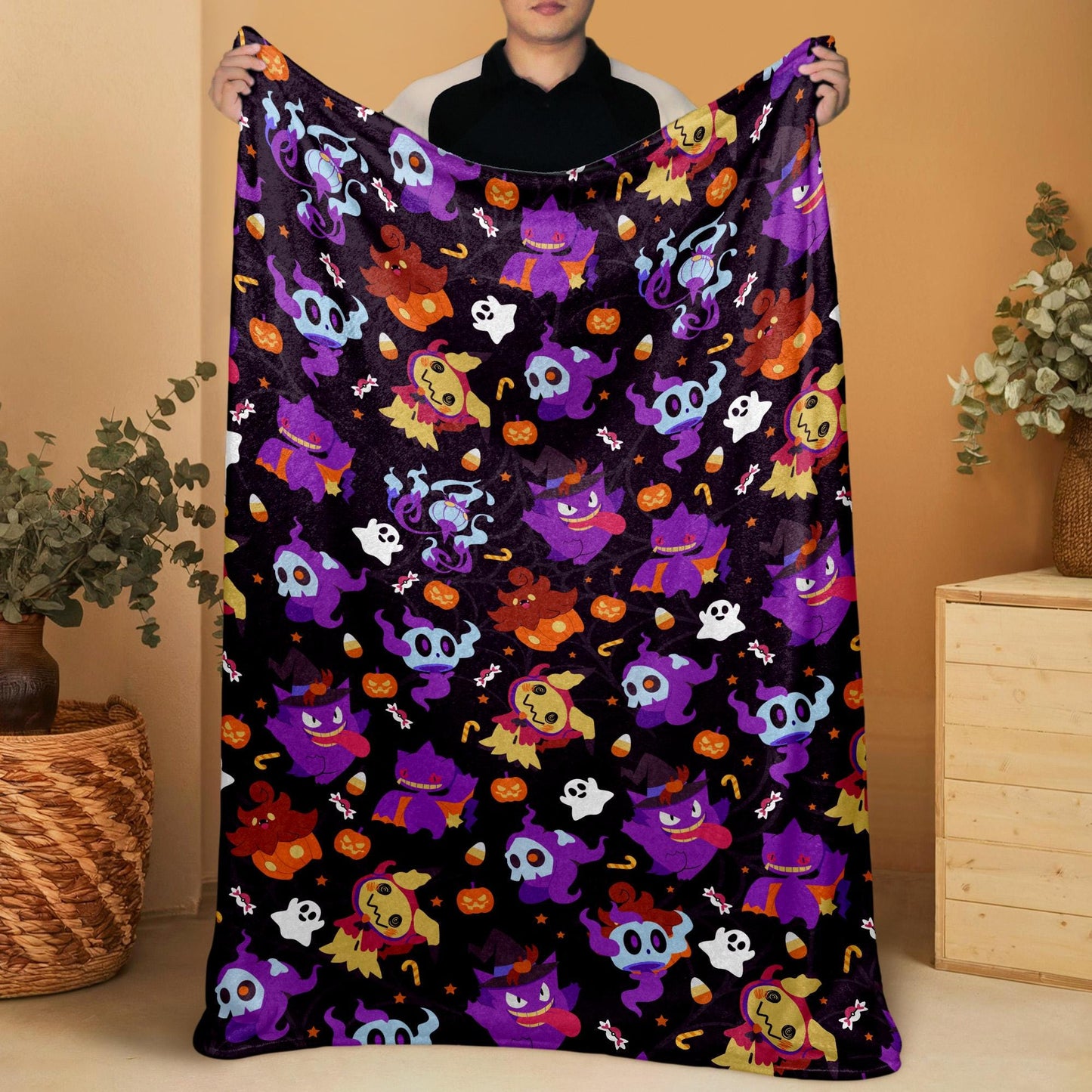 Mewtwo and Eevee Blanket, Kawaii Fleece Blanket, Cozy Baby Blanket, Space Throw Blanket, Cotton Fleece Bedding Decor, Mewtwo Blanket Gifts