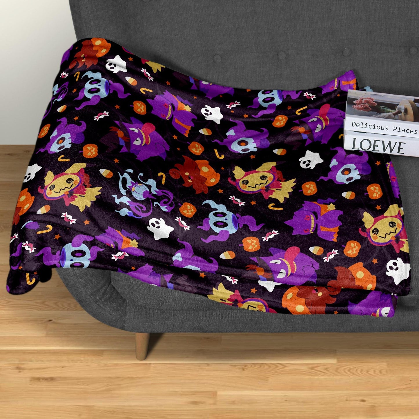 Mewtwo and Eevee Blanket, Kawaii Fleece Blanket, Cozy Baby Blanket, Space Throw Blanket, Cotton Fleece Bedding Decor, Mewtwo Blanket Gifts