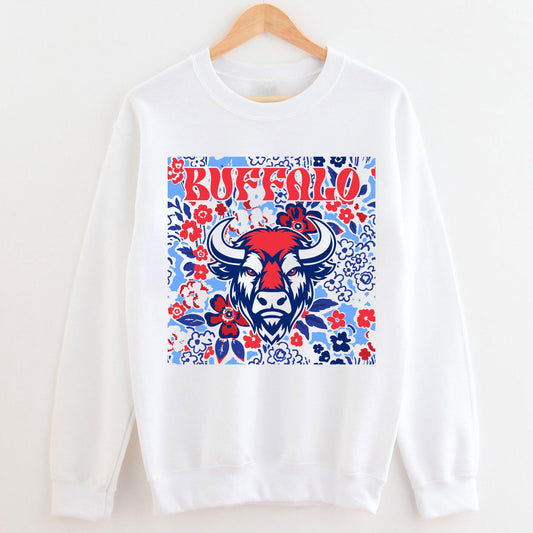 Buffalo Team Mascot Shirt, Floral Spirit Mascot Sweatshirt, Game Day Tee, Abstract Flower Football Sports Shirt, Cheerleader Gift Shirt