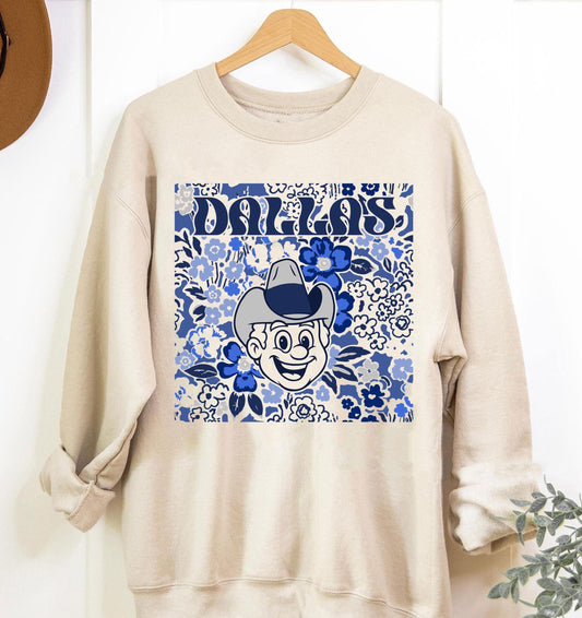 Dallas Team Mascot Shirt, Floral Spirit Mascot Sweatshirt, Game Day Tee, Abstract Flower Football Sports Shirt, Cheerleader Gift Shirt