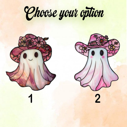 Floral Ghost Window Hanging, Cute Ghost with Flower Hat, Fall Autumn Decor, Handcrafted Acrylic Ornament, Perfect Halloween Decoration