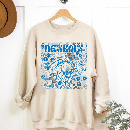 Detroit Team Mascot Shirt, Floral Spirit Mascot Sweatshirt, Game Day Tee, Abstract Flower Football Sports Shirt, Cheerleader Gift Shirt