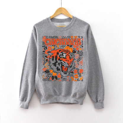 Cincinnati Team Mascot Shirt, Floral Spirit Mascot Sweatshirt, Game Day Tee, Abstract Flower Football Sports Shirt, Cheerleader Gift Shirt