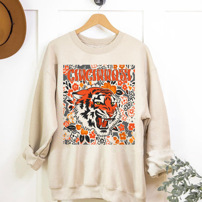 Cincinnati Team Mascot Shirt, Floral Spirit Mascot Sweatshirt, Game Day Tee, Abstract Flower Football Sports Shirt, Cheerleader Gift Shirt