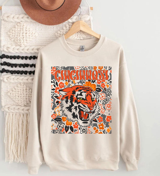 Cincinnati Team Mascot Shirt, Floral Spirit Mascot Sweatshirt, Game Day Tee, Abstract Flower Football Sports Shirt, Cheerleader Gift Shirt