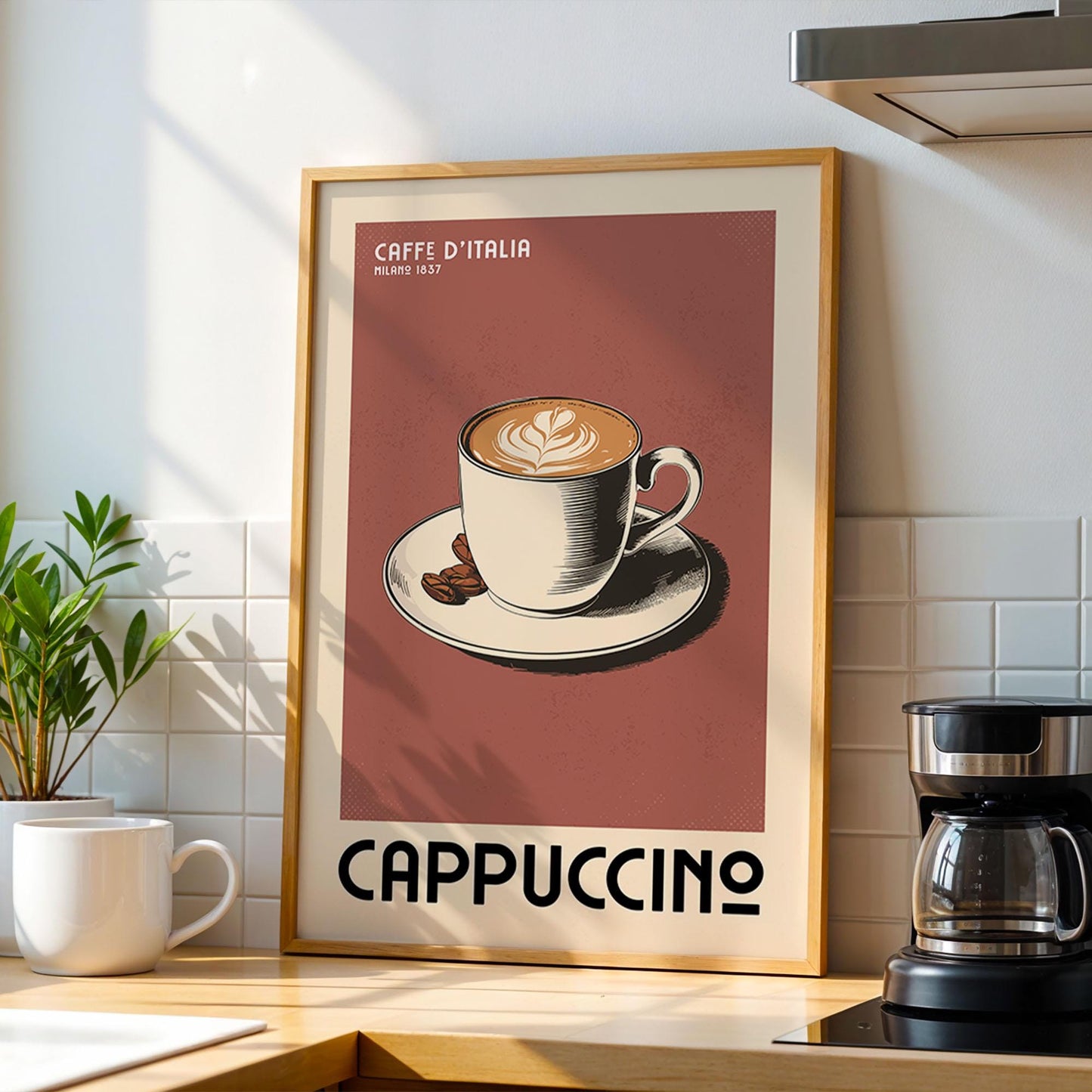 Cappuccino Coffee Poster, Coffee Bar Art Print, Modern Kitchen Wall Art | Vintage Coffee Poster | Modern Coffee Art Print For Coffee Gift