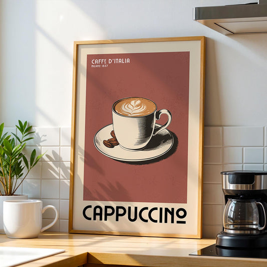 Cappuccino Coffee Poster, Coffee Bar Art Print, Modern Kitchen Wall Art | Vintage Coffee Poster | Modern Coffee Art Print For Coffee Gift