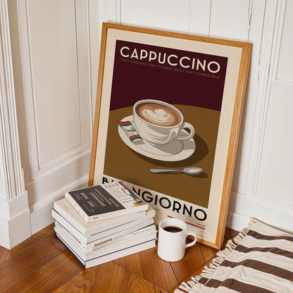 Cappuccino Coffee Poster, Kitchen Coffee Bar Art Print, Coffee Bar Sign | Vintage Coffee Poster | Modern Coffee Art Print For Coffee Gift