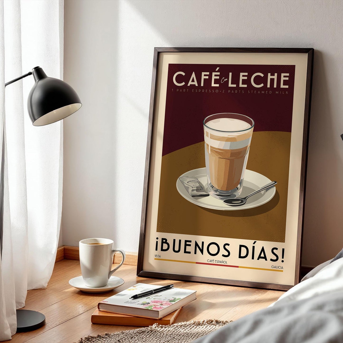 Cafe Con Leche Coffee Poster, Kitchen Coffee Bar Art Print, Coffee Bar Sign | Vintage Coffee Poster | Kitchen Art Print for Coffee Lover