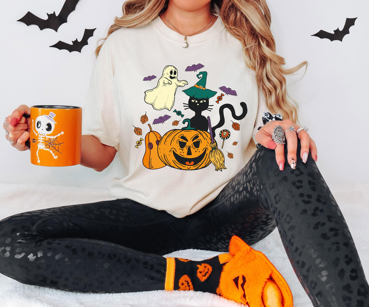 Black Cat Pumpkin Shirt, Cat Halloween Sweatshirt, Ghost Cat Shirt, Witch Spooky T-Shirt, Spooky Season Tee, Cat Lover Halloween Shirt