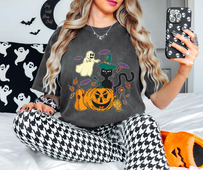 Black Cat Pumpkin Shirt, Cat Halloween Sweatshirt, Ghost Cat Shirt, Witch Spooky T-Shirt, Spooky Season Tee, Cat Lover Halloween Shirt