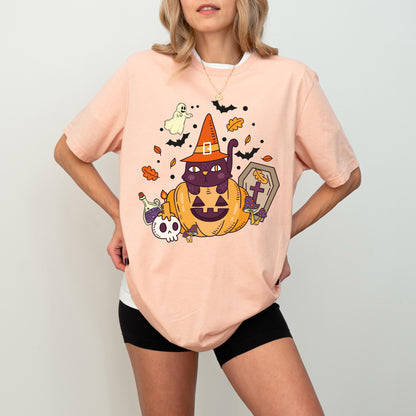 Black Cat Pumpkin Shirt, Cat Halloween T-Shirt, Ghost Cat Sweatshirt, Witch Spooky Shirt, Fall Season Sweatshirt, Cat Lover Halloween Shirt