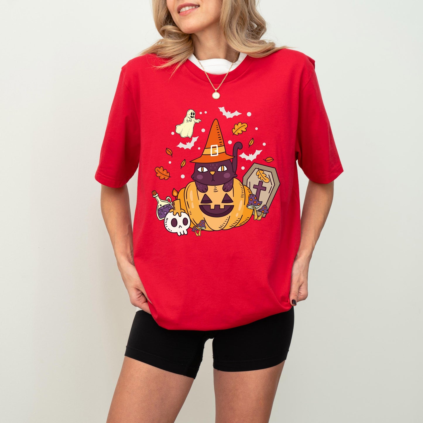 Black Cat Pumpkin Shirt, Cat Halloween T-Shirt, Ghost Cat Sweatshirt, Witch Spooky Shirt, Fall Season Sweatshirt, Cat Lover Halloween Shirt