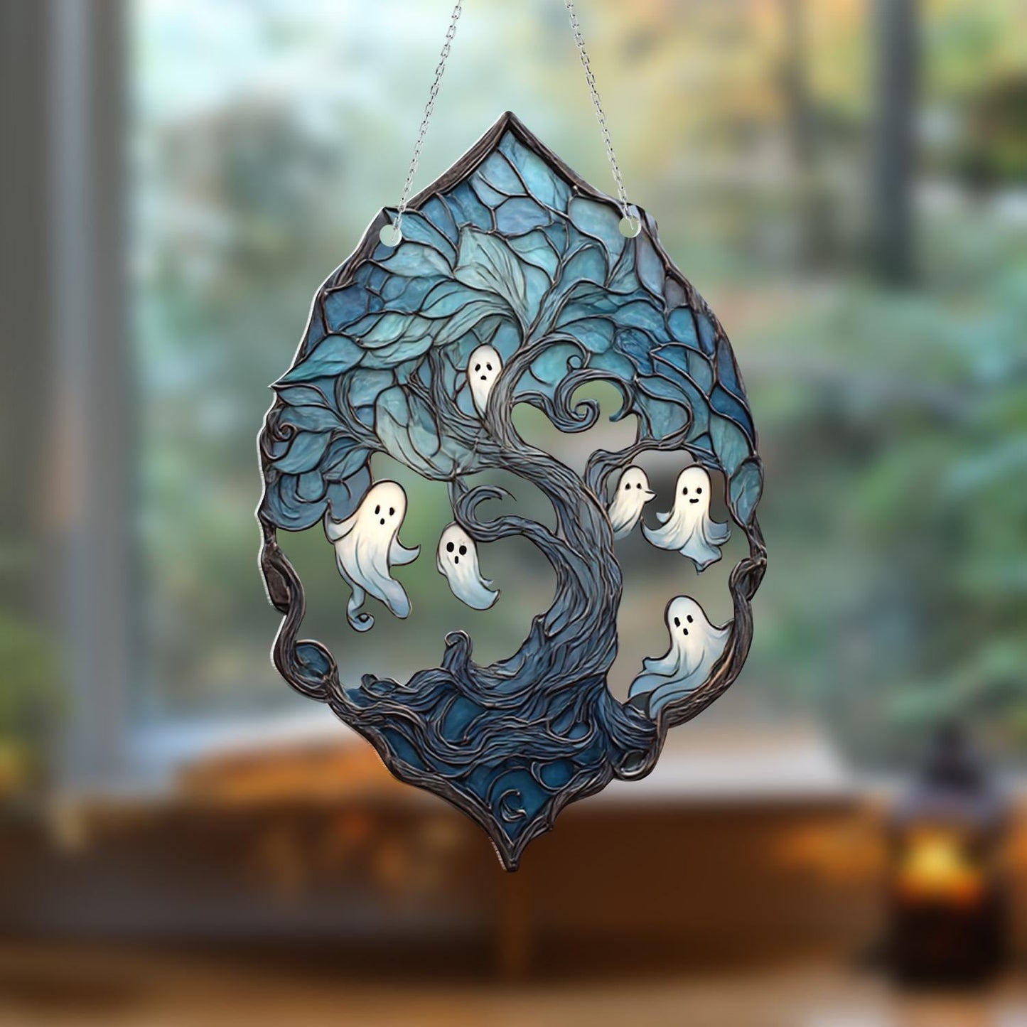 Ghost Tree Window Hanging, Halloween Decor, Fall Home Decoration, Autumn Tree with Ghosts, Seasonal Window Art, Spooky Decor, Unique Gift