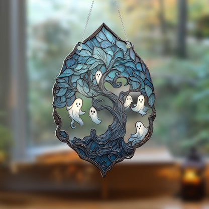 Ghost Tree Window Hanging, Halloween Decor, Fall Home Decoration, Autumn Tree with Ghosts, Seasonal Window Art, Spooky Decor, Unique Gift