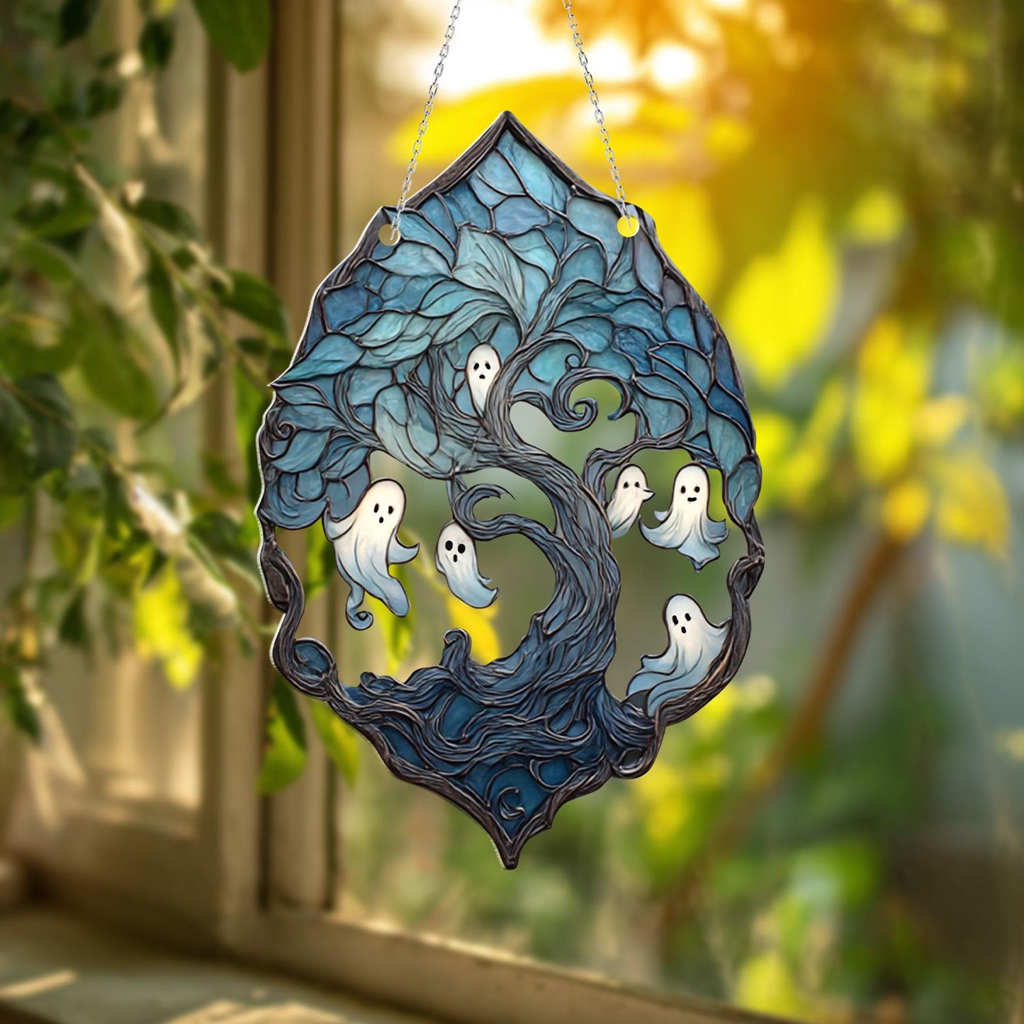 Ghost Tree Window Hanging, Halloween Decor, Fall Home Decoration, Autumn Tree with Ghosts, Seasonal Window Art, Spooky Decor, Unique Gift