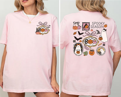 Halloween Boo Pumpkin Shirt, Spooky Season Ghost T-Shirt, Halloween Ghost Shirt, Coquette Halloween Bow Shirt, Pumpkin Season Sweatshirt