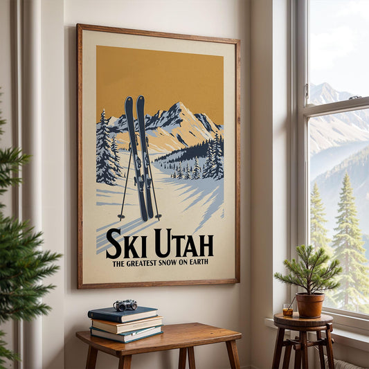 Utah Ski Poster, Apres Ski Decor | Vintage Ski Poster | Ski Lodge Decor for Mountain Lovers