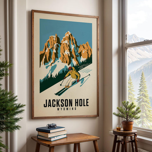 Jackson Hole Wyoming Ski Poster, Ski Print | Vintage Ski Poster | Gift for Snowboarders and Skiers
