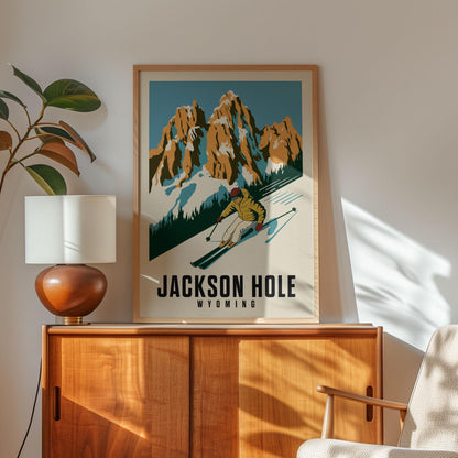 Jackson Hole Wyoming Ski Poster, Ski Print | Vintage Ski Poster | Gift for Snowboarders and Skiers