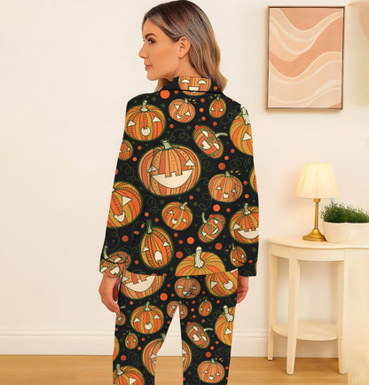 Halloween Pumpkin Pajamas Set, Scary Pumpkin Sleepwear, Halloween Pattern Homewear, Cozy Loungewear, Spooky Season Gift