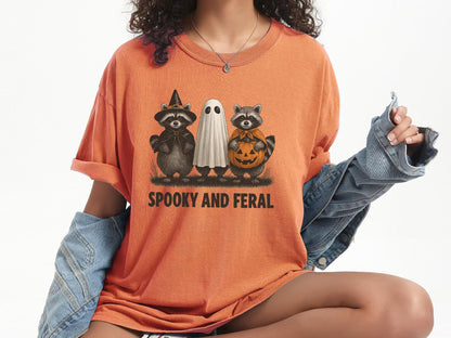 Comfort Colors® Spooky and Feral Shirt, Funny Raccoon Halloween Tee, Cute Animal Fall Shirt, Retro Halloween Graphic Tee, Trick or Treat Tee