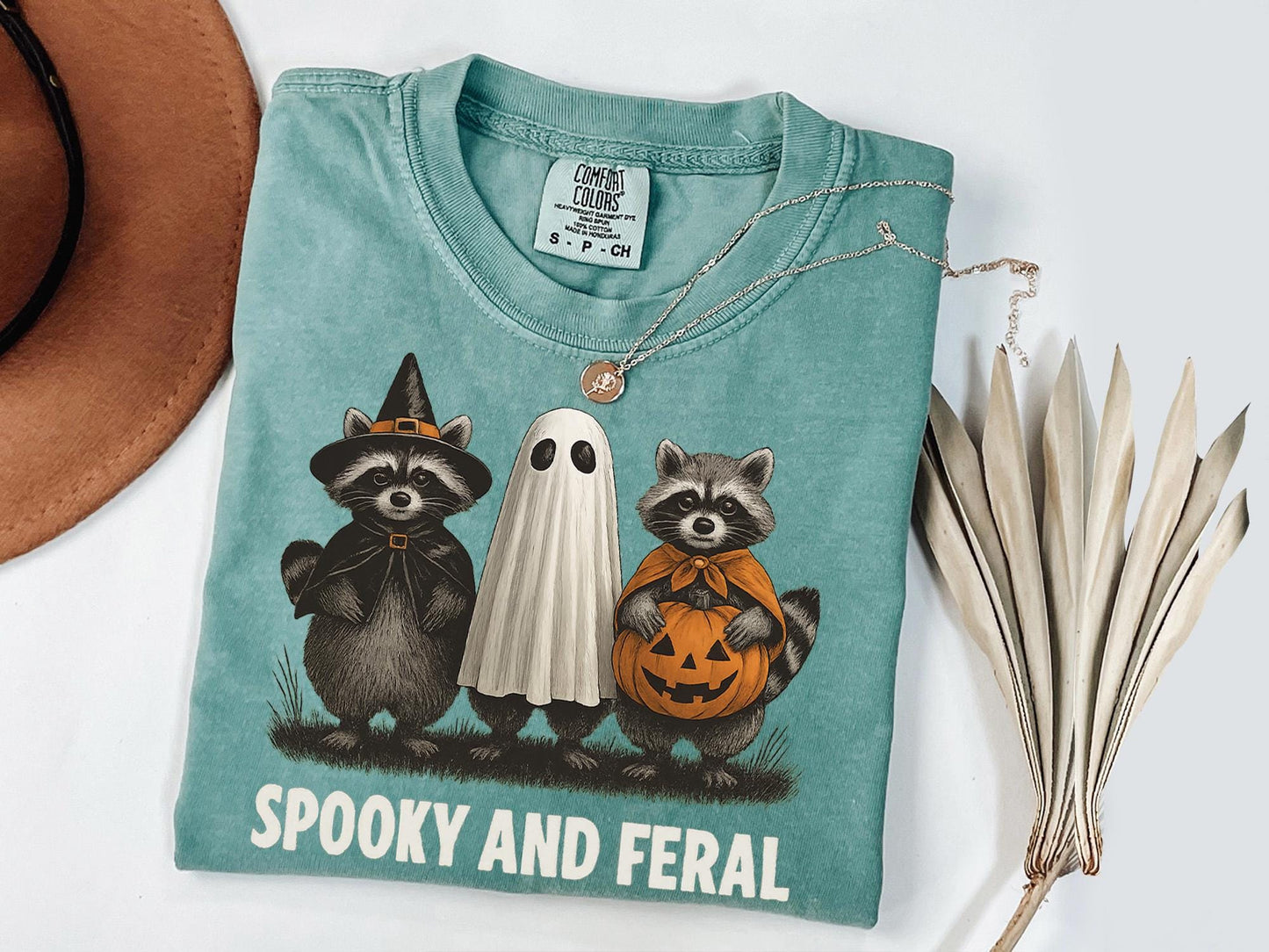 Comfort Colors® Spooky and Feral Shirt, Funny Raccoon Halloween Tee, Cute Animal Fall Shirt, Retro Halloween Graphic Tee, Trick or Treat Tee
