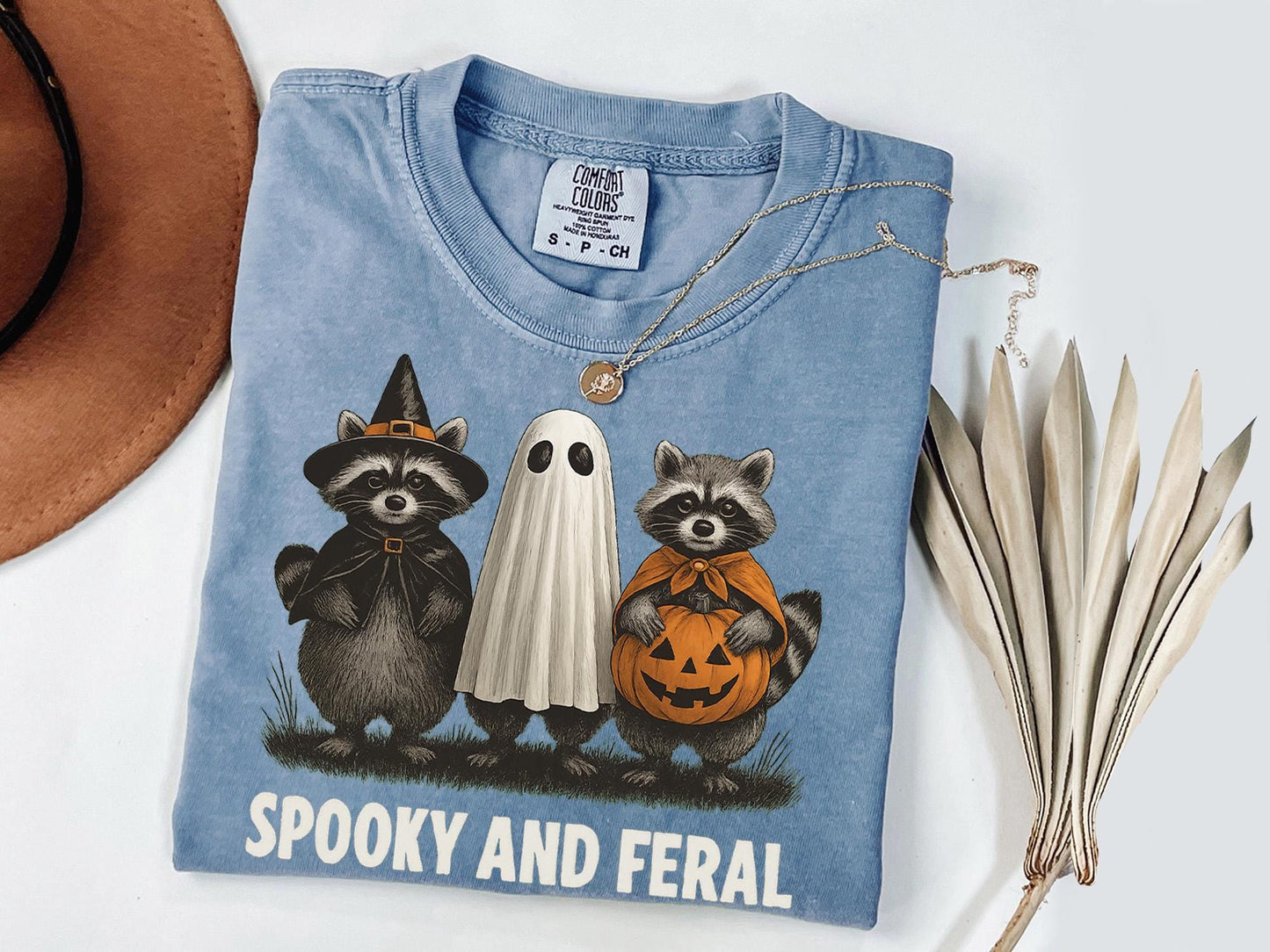 Comfort Colors® Spooky and Feral Shirt, Funny Raccoon Halloween Tee, Cute Animal Fall Shirt, Retro Halloween Graphic Tee, Trick or Treat Tee