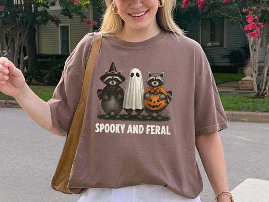 Comfort Colors® Spooky and Feral Shirt, Funny Raccoon Halloween Tee, Cute Animal Fall Shirt, Retro Halloween Graphic Tee, Trick or Treat Tee