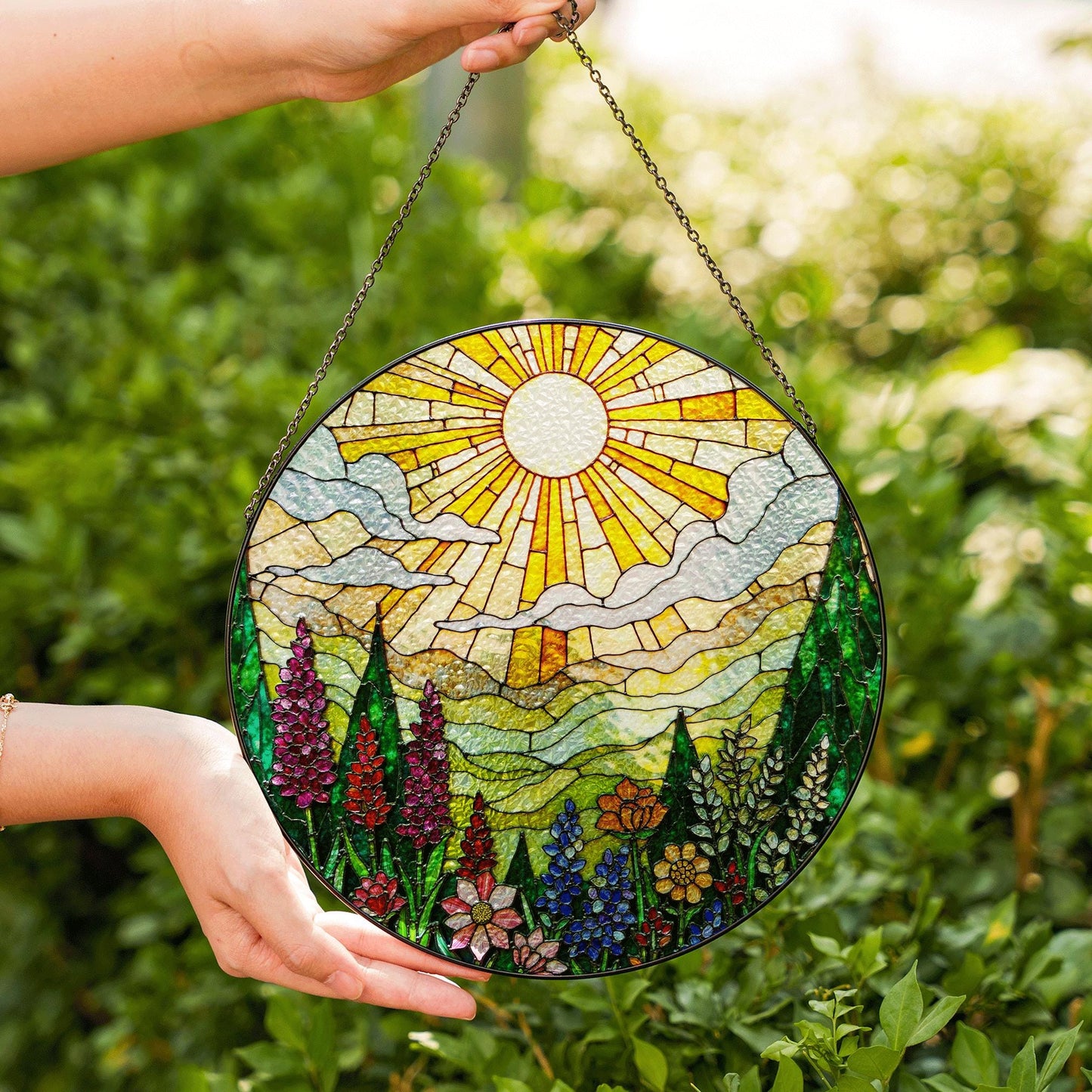 Vibrant Wildflower Meadow Stained Glass Suncatcher Window Hanging Gift for Mothers Day or Nature Lovers