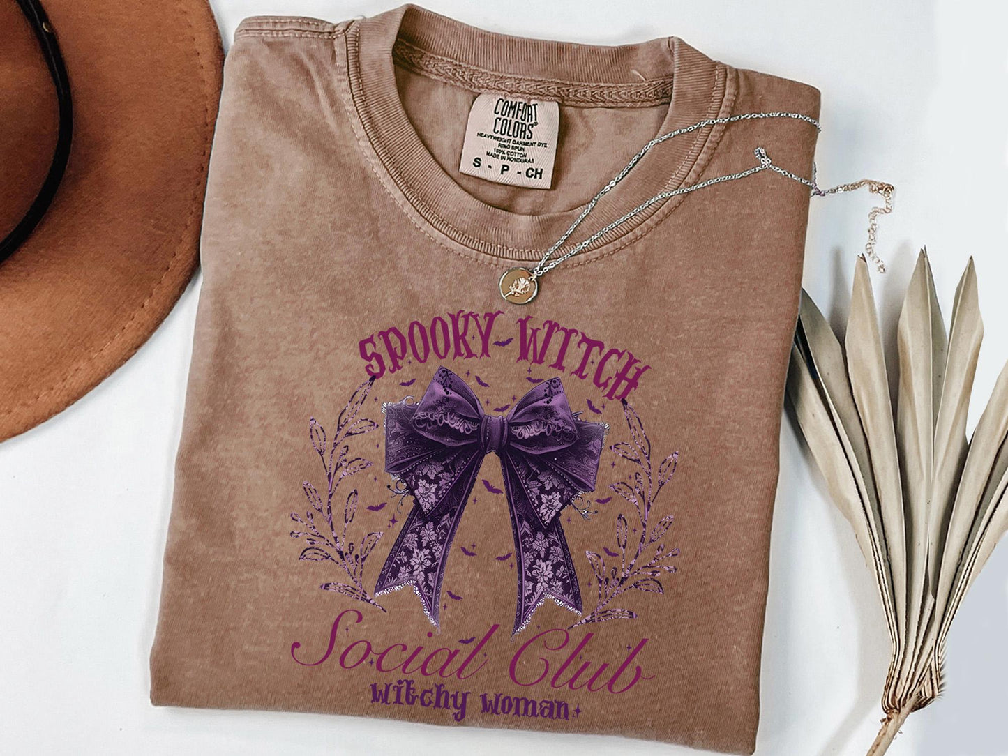 Comfort Colors® Spooky Witch Social Club Shirt, Hallowen Bow Sweatshirt, Halloween Party T-shirt,  Halloween Witch Tee