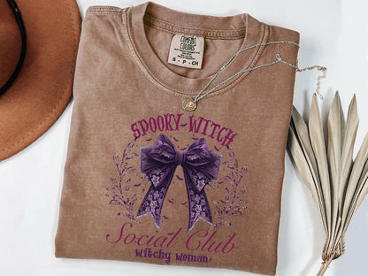Comfort Colors® Spooky Witch Social Club Shirt, Hallowen Bow Sweatshirt, Halloween Party T-shirt,  Halloween Witch Tee