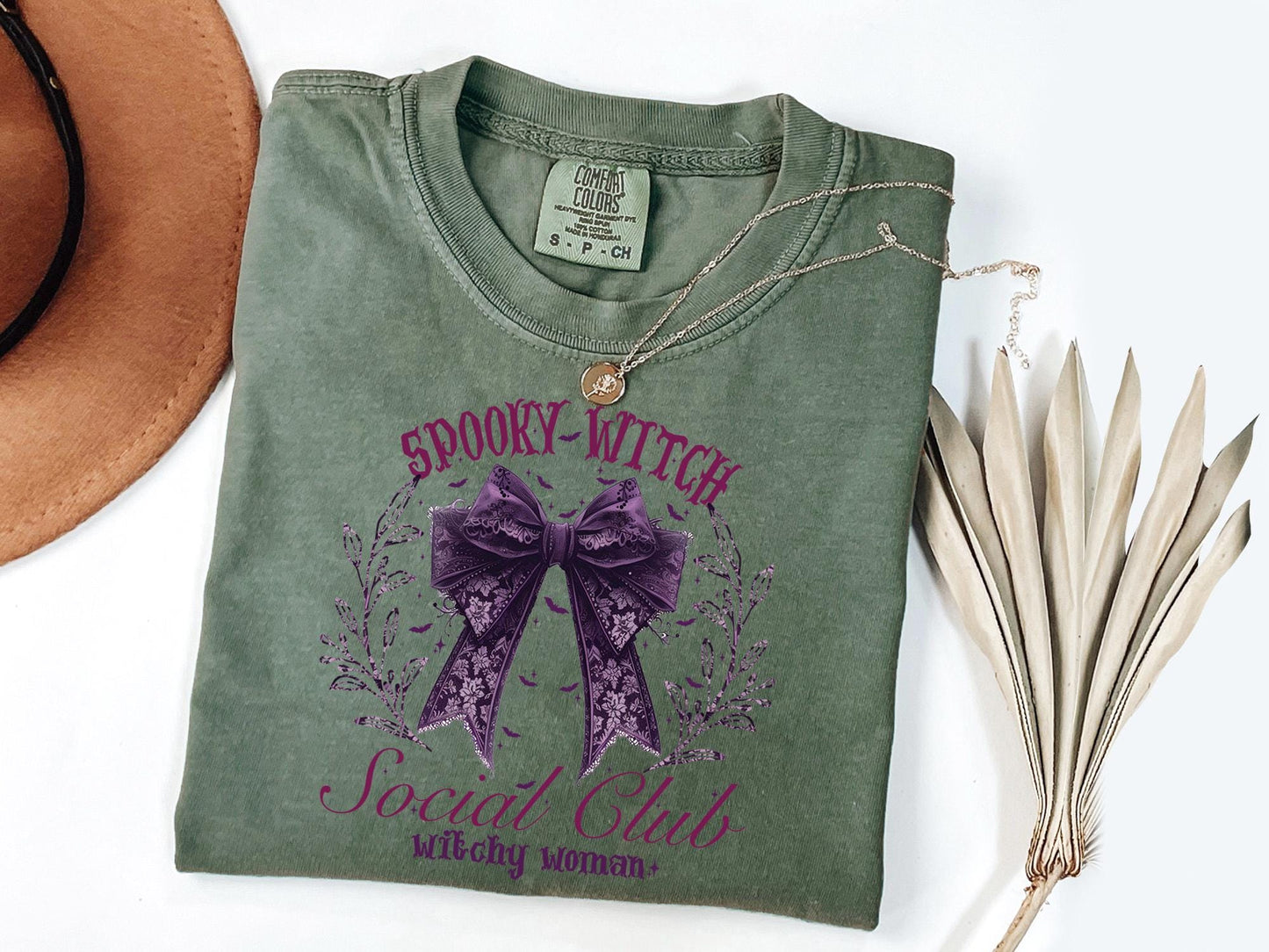Comfort Colors® Spooky Witch Social Club Shirt, Hallowen Bow Sweatshirt, Halloween Party T-shirt,  Halloween Witch Tee