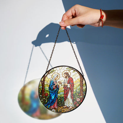 Jesus and Mary stained glass suncatcher religious window decor Easter Christian gift