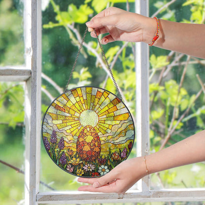 Sunrise egg floral stained glass suncatcher spring decor Easter window hanging gift for mom or nature lover