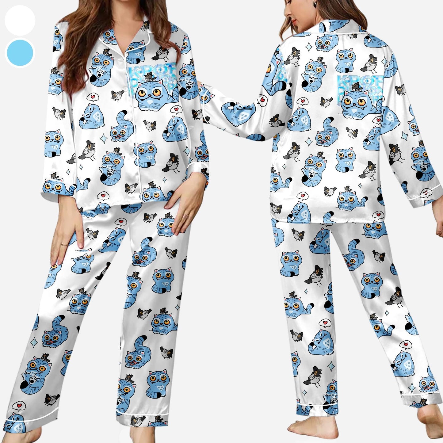 Kpop Demon Hunters Tiger Satin Pajama Set, Derpy the Tiger & Bird Sleepwear, Kpop Saja Boys Pajamas, Kpop Demon Hunter Shirt